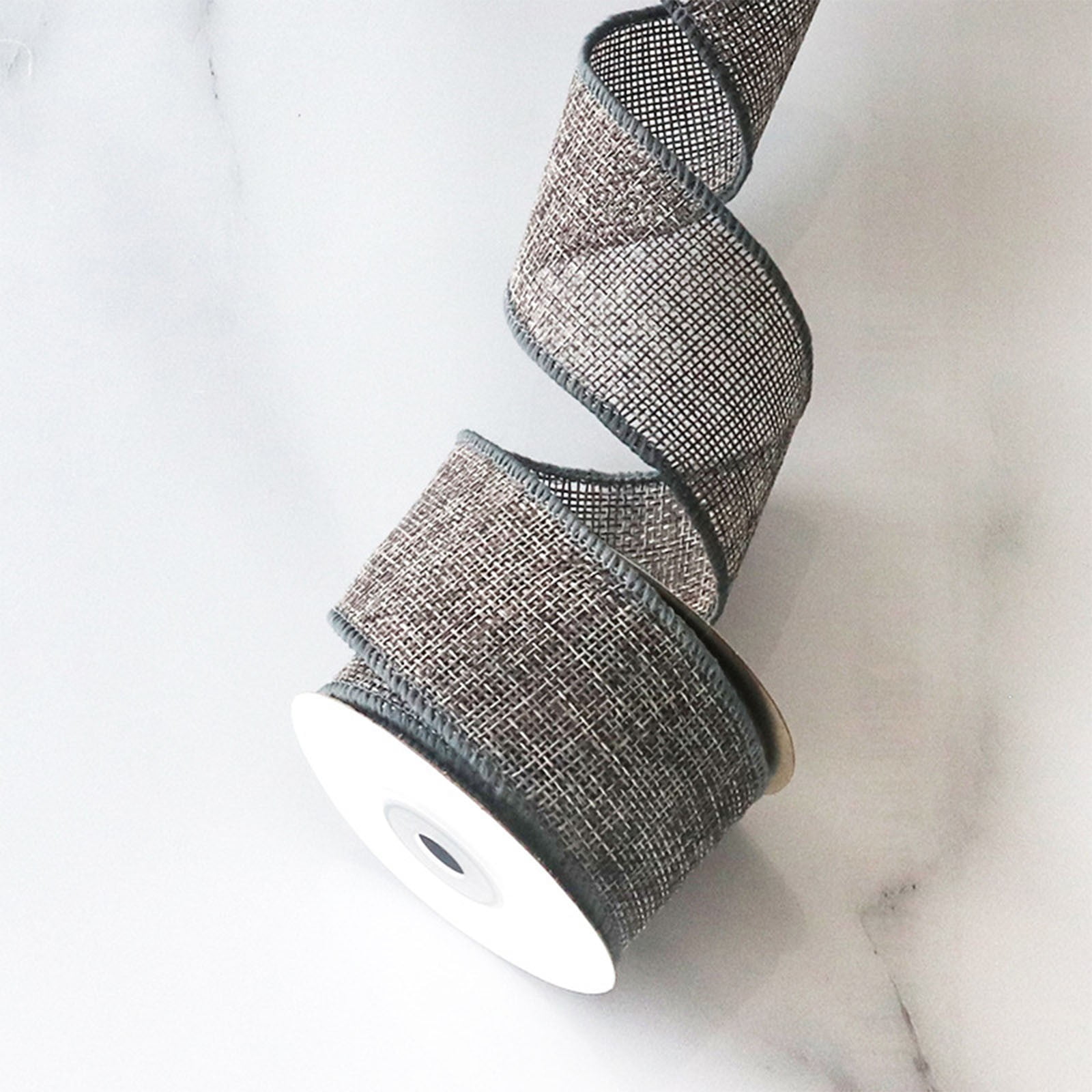 Natural Jute Burlap Ribbon with Wire Edging-4cm Width x 4.5m Length for Christmas DIY Crafts and Holiday Decor, Rustic Multicolored Gift Wrapping, Rustic Ribbon with Iron Wire, 2Pcs(Grey,177x1.5")
