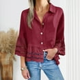 thumbnail image 2 of Women's Trendy Button Down Shirts Hollow 3/4 Flared Sleeve Blouse Solid Casual Collared Blouses Elegant Business Work Tops, 2 of 8