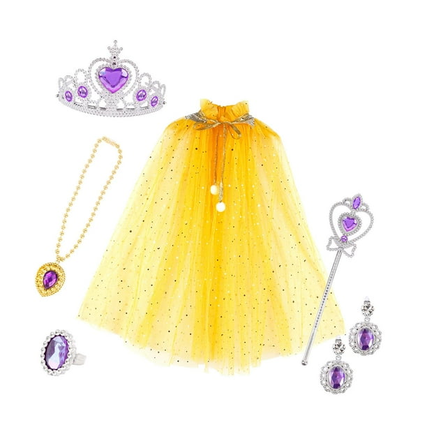 Juego de juguetes para vestir a princesas perfecl 7 capas de tul con lentejuelas Amarillo