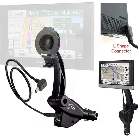ChargerCity Dual USB Lighter Socket Car Mount w/Cable Charger Adapter for Garmin Nuvi 42 44 52 54 55 56 57 58 65 66 67 68 2457 2497 2539 2557 2558 2559 2577 2589 2597 2598 2599 2639 2689 2699 LM GPS
