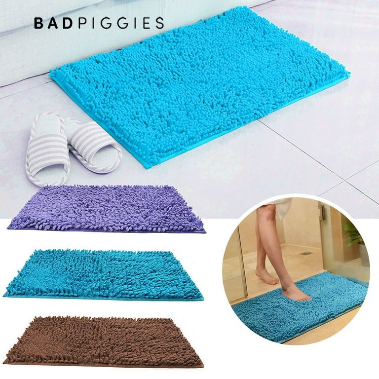 15 X 23 Non-Slip Bathroom Rug Shag Shower Mat Machine-Washable Bath Mats  with Water Absorbent Soft Microfibers Carpet Blue