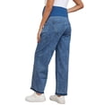 thumbnail image 3 of INSPIRE CHIC Womens Maternity Denims Wide Leg Over the Belly Support Loose Straight Pregnancy Denim Pants with Pockets 2XL Blue, 3 of 6