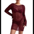 thumbnail image 1 of Vestido Mini de Punto con Mangas Largas y Espalda Descubierta para Mujer Vino Tinto S, 1 of 7