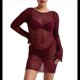 thumbnail image 1 of Vestido Mini de Punto con Mangas Largas y Espalda Descubierta para Mujer Vino Tinto M, 1 of 7