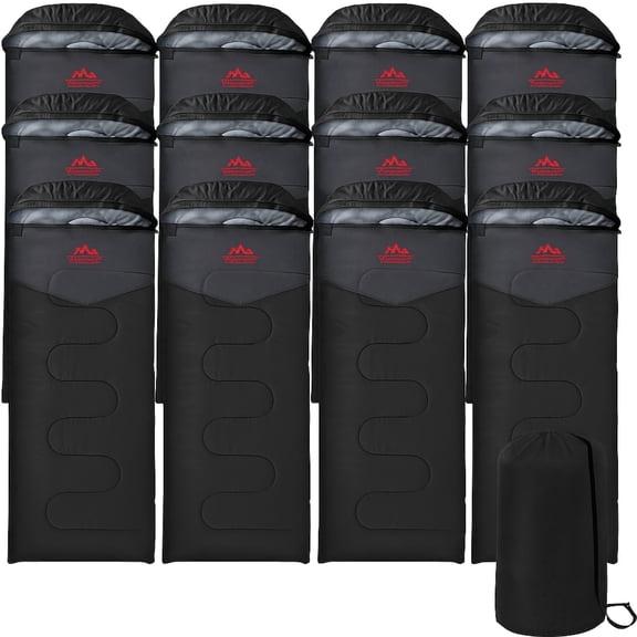 Trailmaker (10 Pack) Hooded Sleeping Bags for Cold Weather 15°F/ -10°C Degree Backpacking, Camping for Adults, Indoors, Outdoors in Black