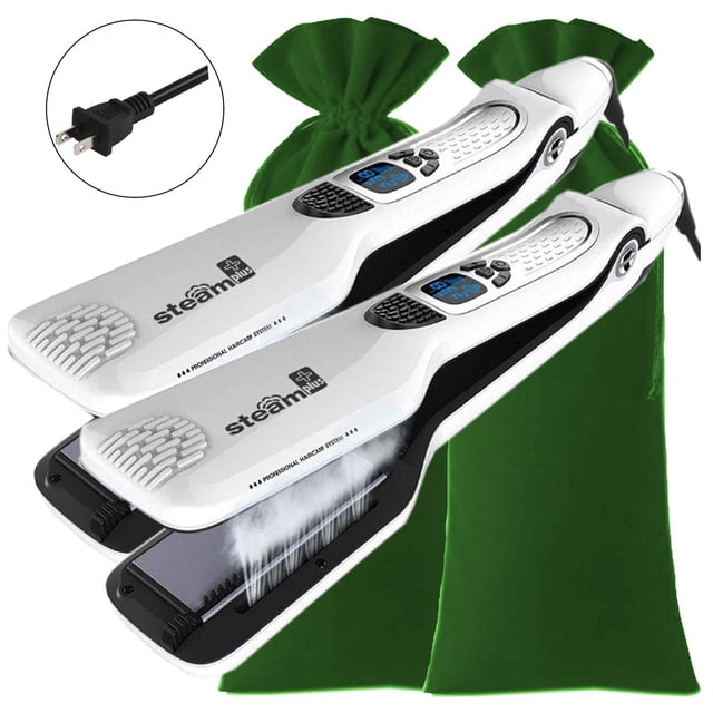 Alaciadoras de Cabello Profesional High Monaco TitaniumSteamWhite MXTTW-014 2Pzas Plancha Blanco Bolsa Verde 110-240V 160-230°C Placa 100mm
