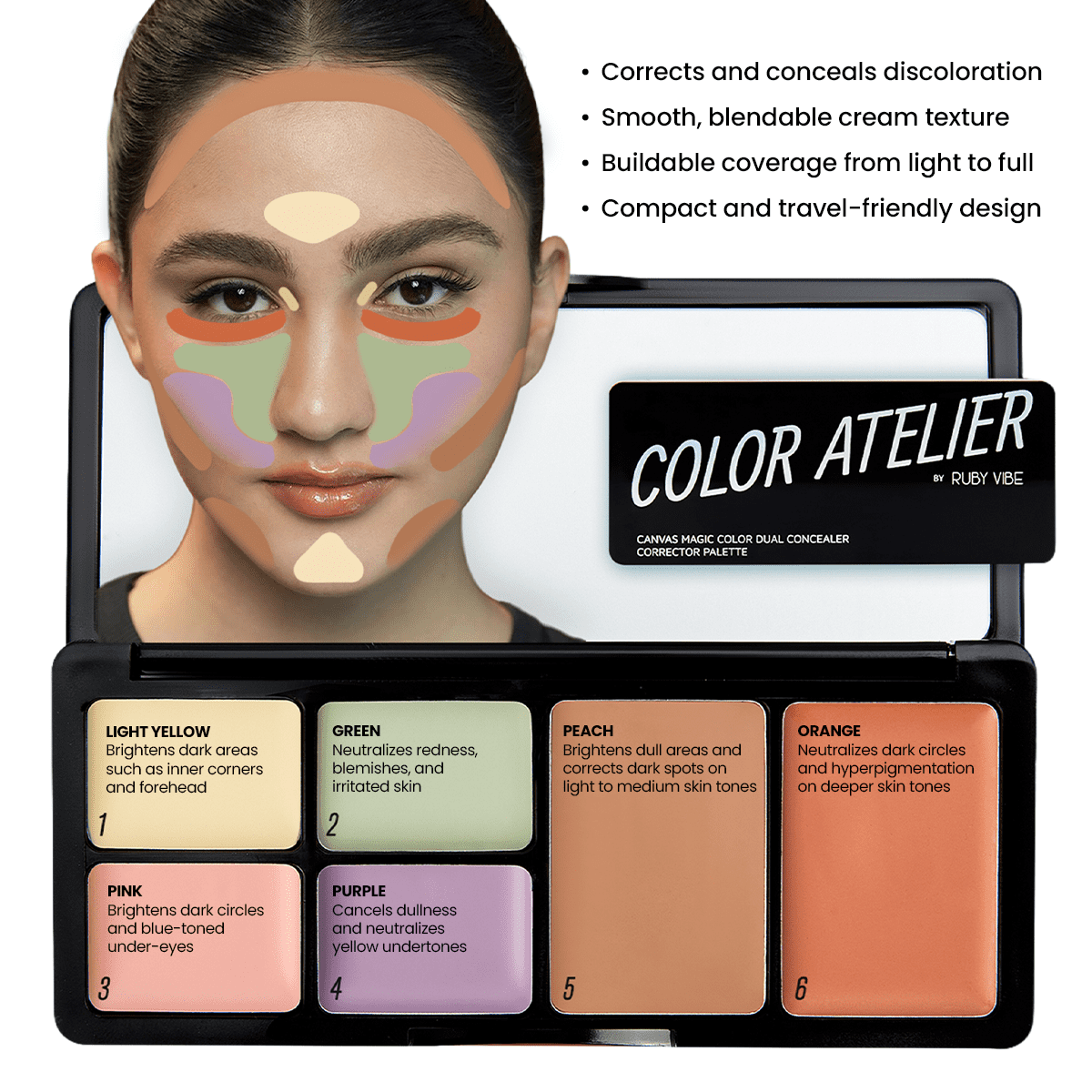 RUBY VIBE CO Dual Tone Concealer Palette – Full Coverage for Concealing, Contouring & Color Correcting | Hydrating & Lightweight Formula, Long-Lasting, Travel-Friendly, For All Skin Types