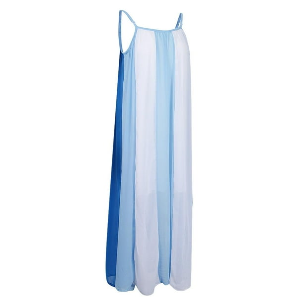Vestido de playa Yinane Vestido de la raya de la correa de espagueti XL Azul