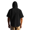 thumbnail image 6 of Men's Linen Short Sleeve Tops with Hood Boho Printed Chest Pocket Drawstring Button Up Hoodie Beach Shirt (XL, Black), 6 of 8
