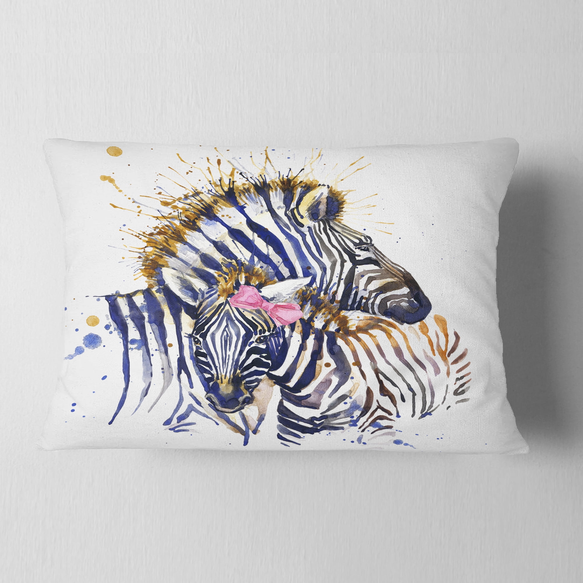 Designart Zebra Watercolor Leftwards - Animal Throw Pillow - 12x20