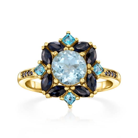 Ross-Simons 1.80 Carat Sky Blue Topaz, 2.40 ct. t.w. Sapphire and .80 ct. t.w. London Blue Topaz Ring in 18kt Gold Over Sterling, Women's, Adult