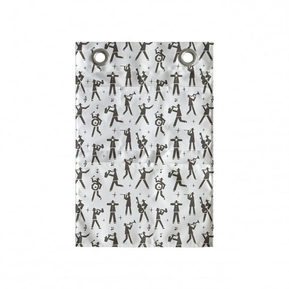 Jazz Music Hanging Pocket Organizer, Repetitive Men Playing Instruments Performing on a Plain Backdrop, Printed Polyester Storage Bag with Pockets, 14" x 20", Dark Taupe White