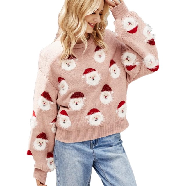 Moleobea-suéter navideño de Papá Noel para mujer, sudadera de punto polar cálida para invierno, ropa informal holgada con dibujos animados, Tops