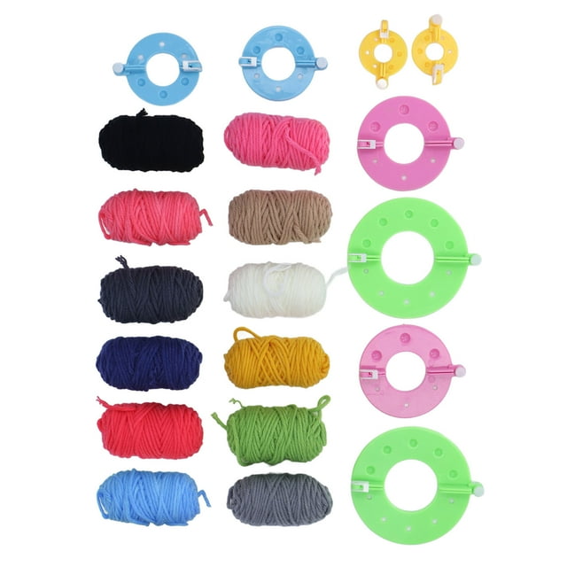 Fabricante de pompones, 4 tamaños diferentes, fácil operación, fabricante de pompones de plástico con hilo de 12 colores para manualidades DIY