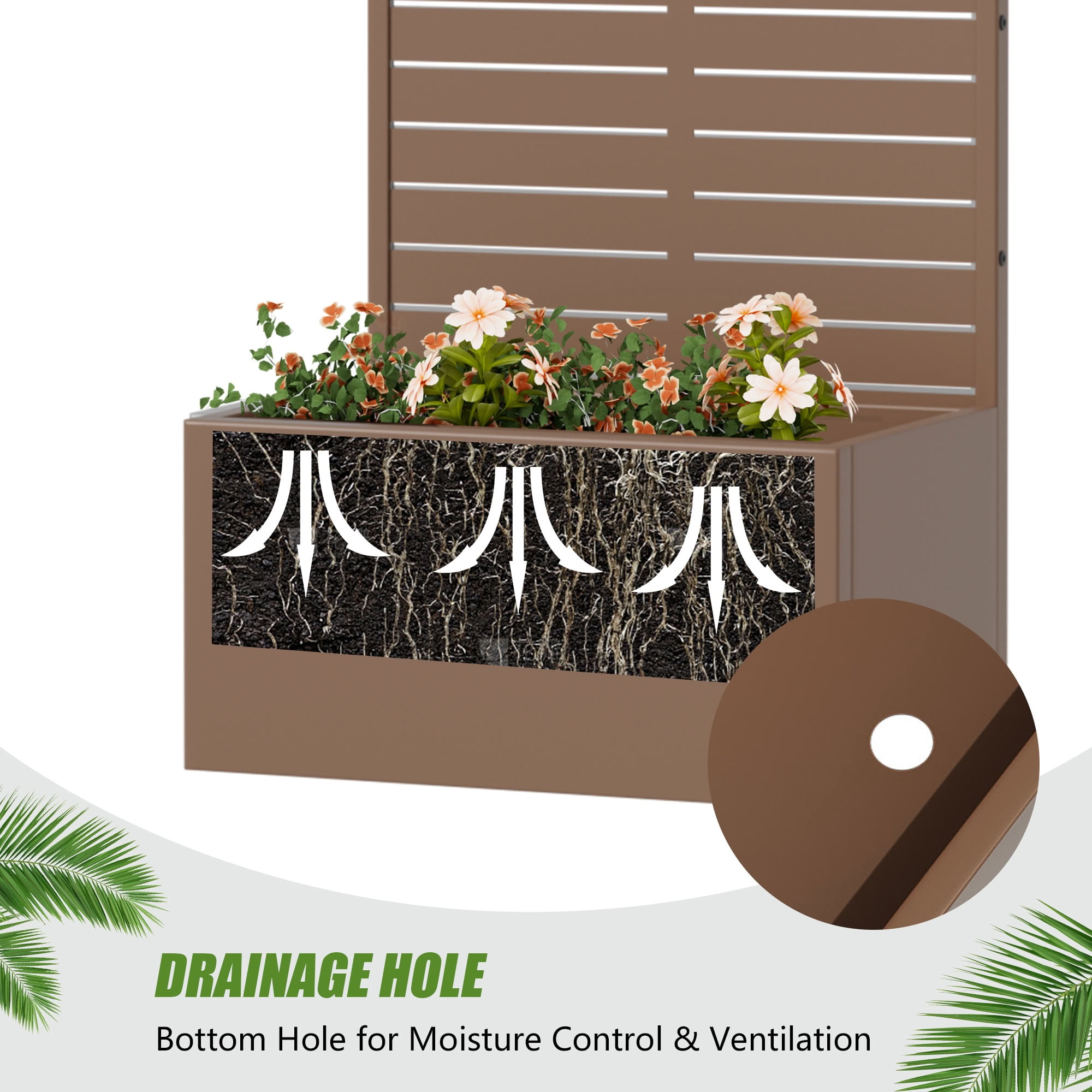 MAYEERTY 2 Panels Outdoor Metal Planter Box, Durable Weather-Resistant Planter, Decorative Metal Flower Box for Patio, Balcony, Garden
