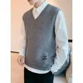 thumbnail image 2 of Suéter de punto liso para hombre, chaleco de negocios, cuello en V, color sólido, ropa para hombre, sin mangas, estilo coreano, moda 2024 X Sheap A, 2 of 5