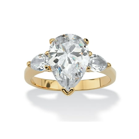 pear engagement 18k zirconia cubic tcw plated bridal stone ring cut three gold