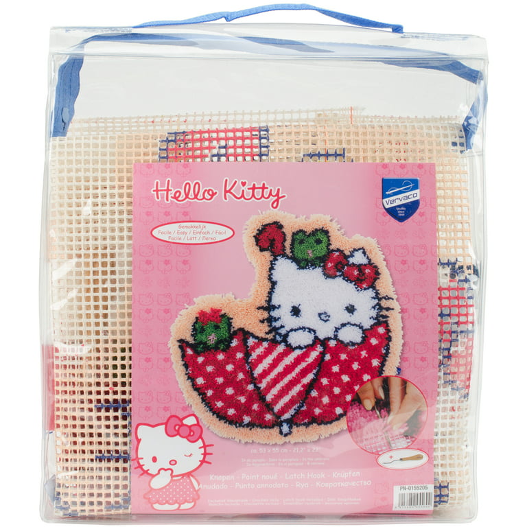 LATCH HOOK PILLOW KIT - 15.7 X 15.7 INCHES - RED HELLO KITTY