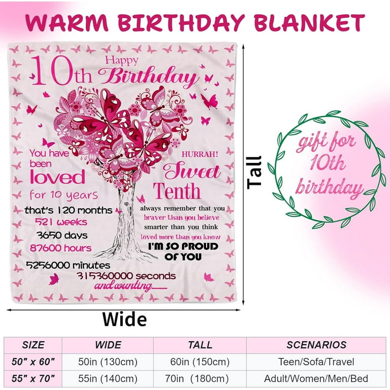 10 Year Old Girl Gift Ideas Blanket 80x60 - Gifts for 10 Year Old Girl -  10th Birthday Decorations for Girl - 10 Year Old Girl Birthday Gifts - Best  Gifts for