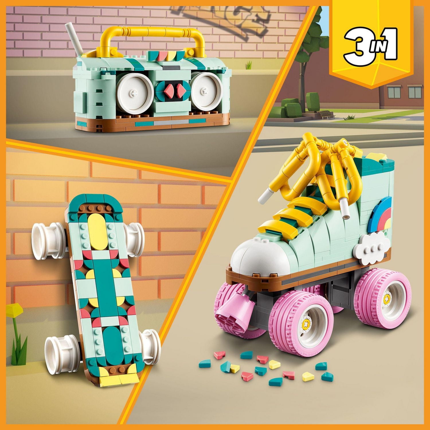 LEGO Creator 3 in 1 Retro Roller Skate Building Kit, Transforms from Roller Skate Toy to Mini Skateboard to Boom Box Radio, Birthday Gift for Skaters, Cool Toy for Boys and Girls Ages 8 and Up, 31148, Includes 342 Pieces, Ages 8+