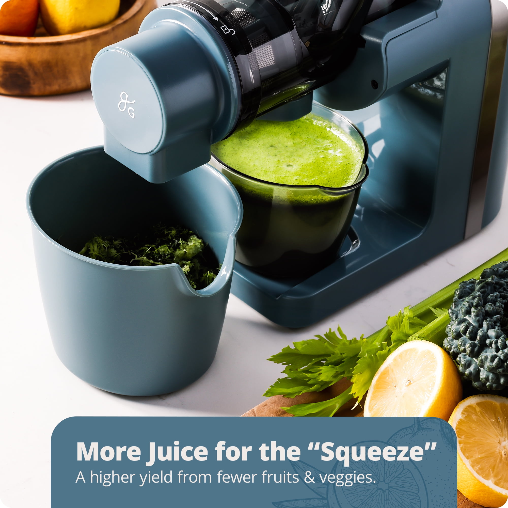 Greater Goods Slow Masticating Cold Press Juicer Machine, A Powerful Juice Extractor for Healthy and Delicious Fruit and Vegetable Juices, Stone Blue
