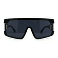 thumbnail image 2 of Womens 80s Flat Top Thick Plastic Shield Sunglasses All Black, 2 of 4
