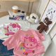 thumbnail image 3 of Camiseta de manga corta para niñas 100% algodón, top de media manga con cuello redondo y dibujos animados estampados con estilo para niñas y niños de mediana edad, 3 of 5