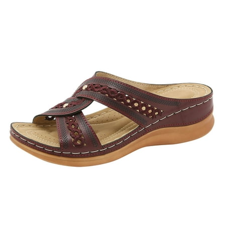

Women Sandals Fashion Summer New Pattern Large Solid Color Slip On Wedge Roman Sandals Casual Shoes