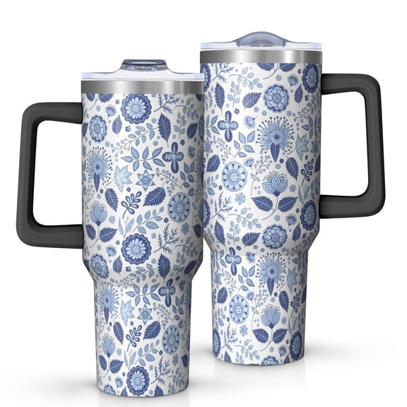 40oz Pioneer Flower Floral Print Pattern Insulated Tumbler with Handle, BPA-Free Leak Proof Lid and Straws, Double Wall Vacuum, Hot 12h/Cold 34h