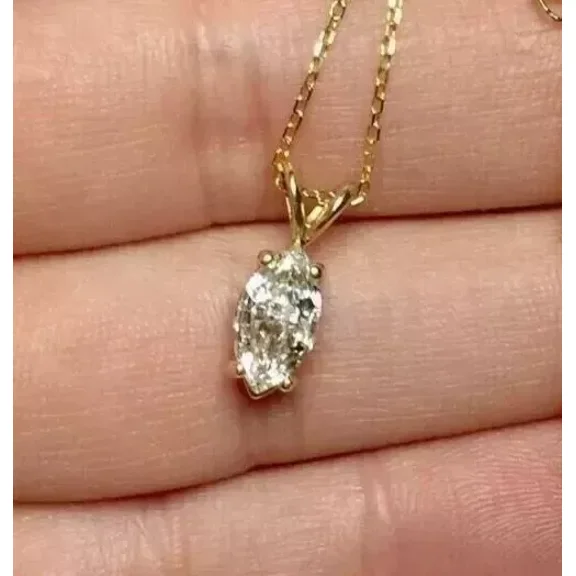 14K Yellow Gold Plated Women Solitaire Pendant 1Ct Marquise Lab Created Diamond