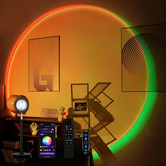 PrimeCook Shop Sunset Lamp Projector with Remote Control, Multiple Colors LED APP Control Sunset Light Three Control Methods Night Light for Room Decor/Christmas Gifts/Photograph