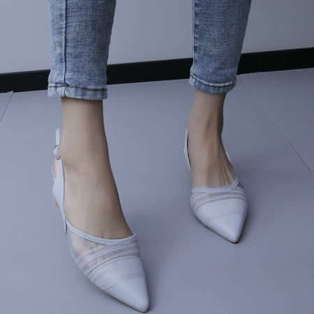 

Women‘s Mesh Breathable High Heels Pointed Toe Ankle Strap Solid Color Pumps Women‘s Comfy Footwear