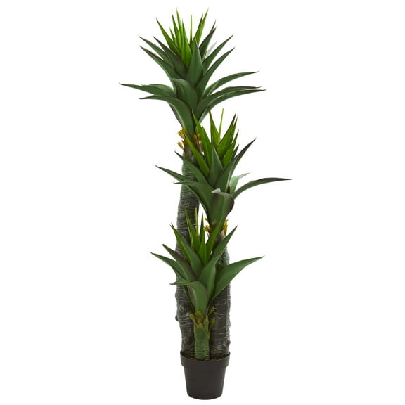 Nearly Natural 5' Decorative Yucca Artificial Tree in Black Planter, Green
