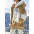 thumbnail image 2 of Womens Fuzzy Fleece Jacket Hooded Color Block Patchwork Cardigan Coats Outerwear with Pockets L Brown Female, 2 of 5