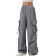 thumbnail image 6 of felwors Baggy Cargo Pants Women Casual High Waisted Parachute Pants Drawstring Loose Hip Hop Wide Leg Pant Y2K Dark Gray, XXL, 6 of 6