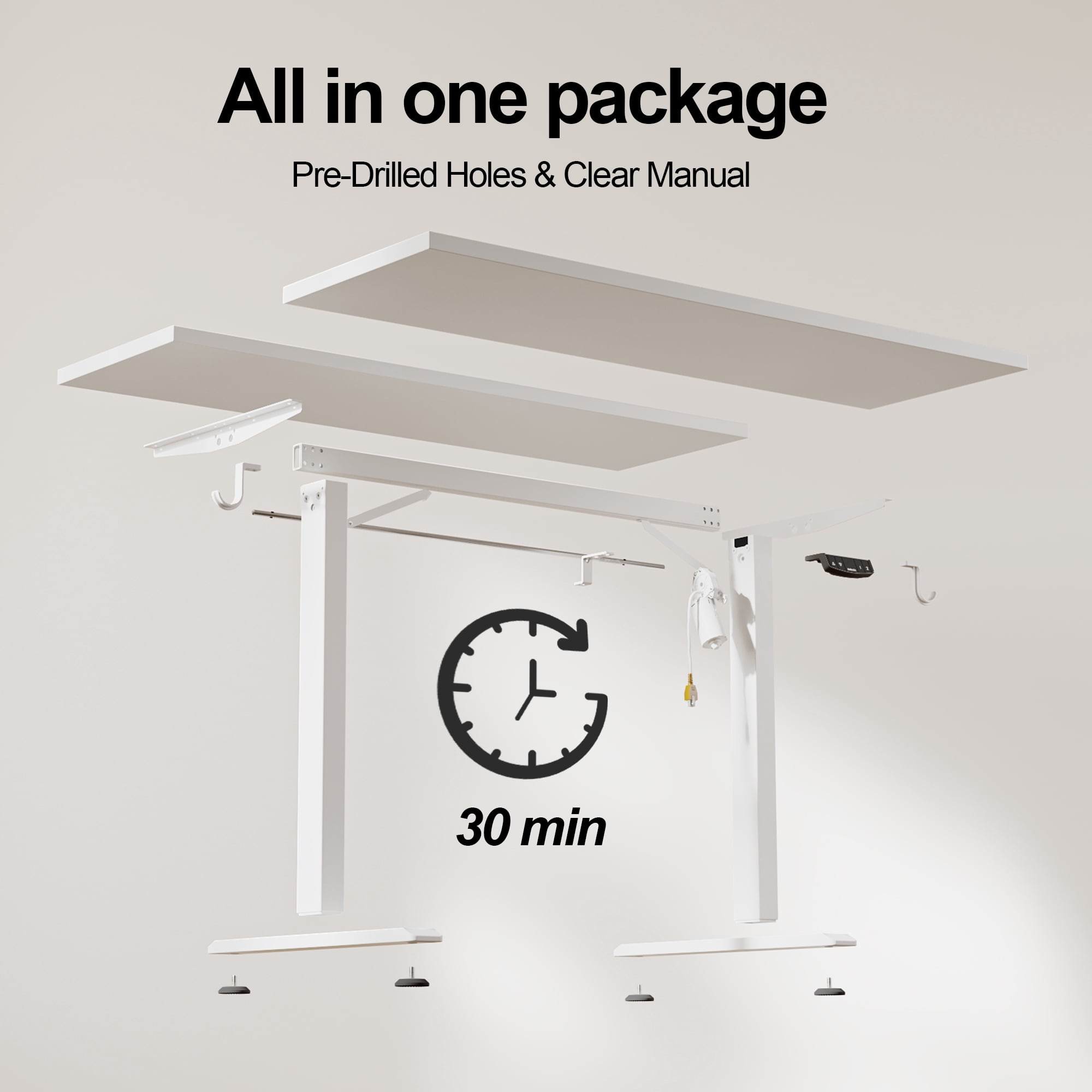 47.2 Inch Electric Height Adjustable Standing Desk, Ergonomic Home Office Desk with Memory Preset, Sit to Stand Computer Desk with Hooks, White