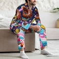 thumbnail image 7 of Naloa Space Colorful Donut Men’s Pajamas Set - Long Sleeve Button Down Sleep Shirt and Pajama Bottoms Sleepwear Set-Medium, 7 of 7