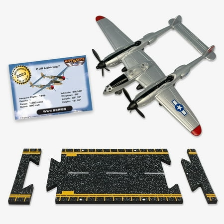 Hot Wings P-38 Lightning Die Cast Collectible Plane with Connectible Runway #1 Seller in Aviation Museums Nationwide