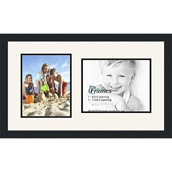 collage photo frame double mat with 1 - 8.5x11, 8x10 openings and black frame