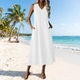 thumbnail image 2 of Lmueinov Women's Cotton-Linen Blend V Neck Sleeveless Maxi Dress, Casual Loose Beach Vacation Long Dress with Pockets S-2XL, 2 of 8