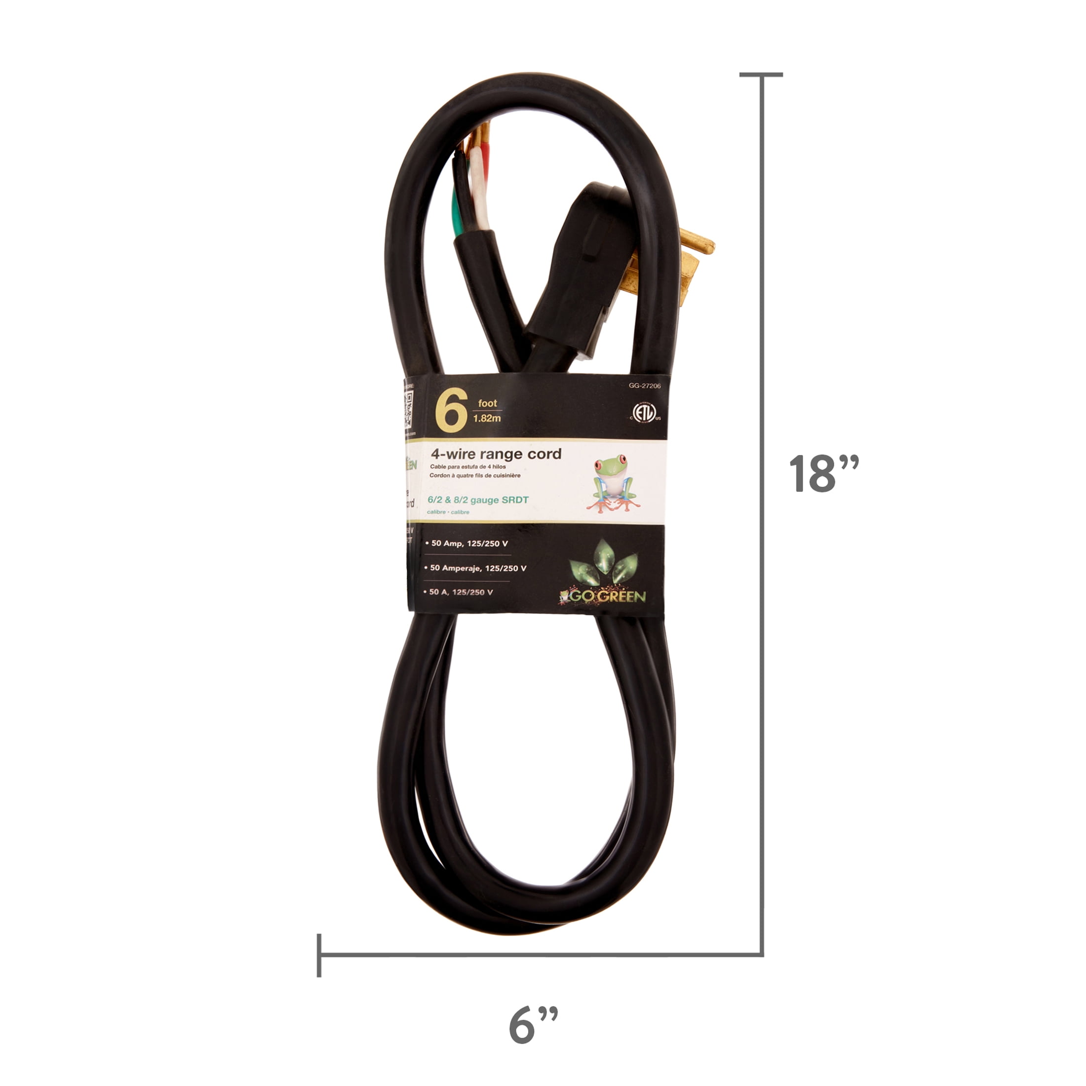 GoGreen Power (GG-27206) 6' 4-Wire Range Cord, 50 Amp, 6 Ft