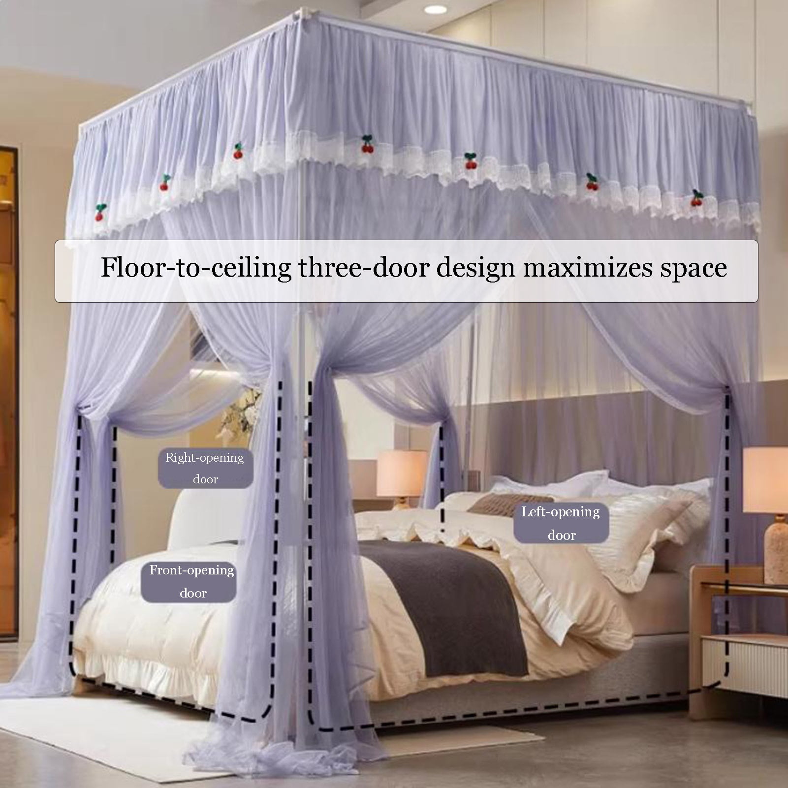 Bed Curtain Mosquito Net for Bedroom Decorative,Canopy Netting Bed Curtain,Breathable Mesh, 3 Side Openings for Girls' Adult Bedroom Decor