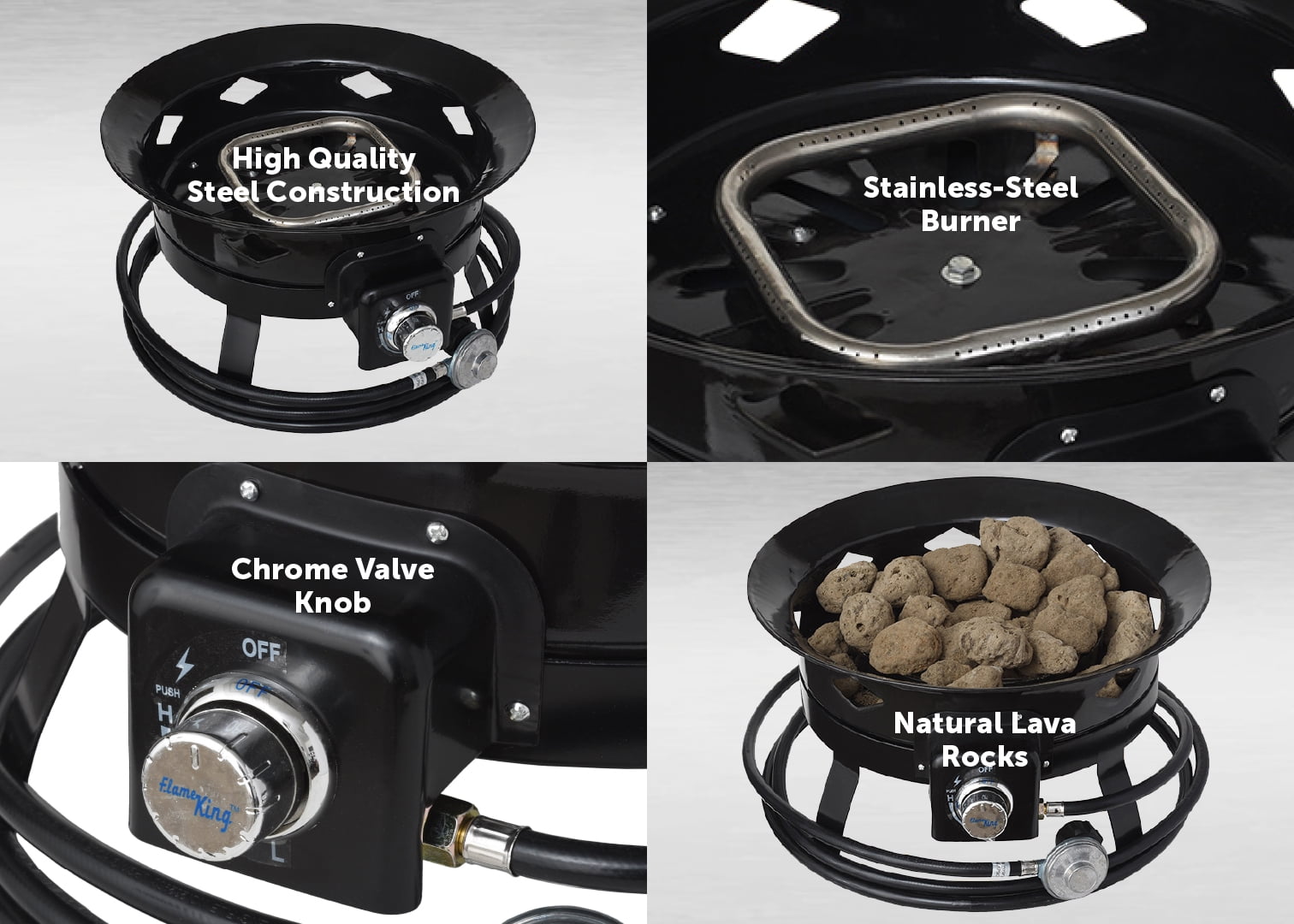 Flame King Portable Propane Fire Pit, 19 inch, Smokeless, Self-Igniting, 58,000 Btu
