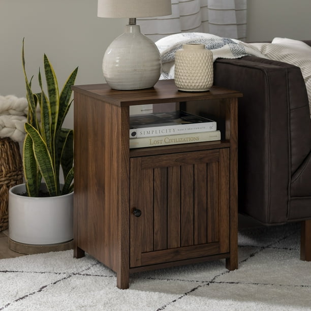 Woven Paths Modern Open Shelf End Table, Dark Walnut