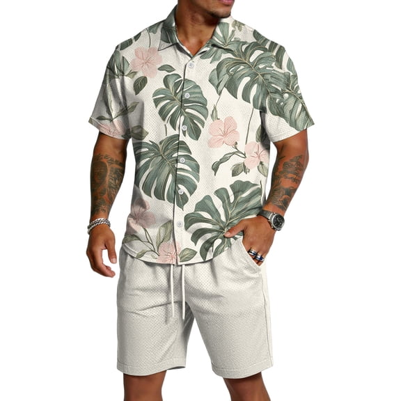 CharmCyan Men's Casual Lightweight Breathable Short-Sleeve Shirt And Shorts Set