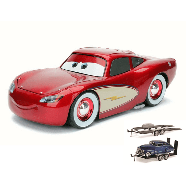 Diecast Car & Trailer Package - Disney Pixar CARS Lightning McQueen, Metallic Red - Jada 98354 - 1/24 Scale Diecast Model Toy Car w/Trailer - Walmart.com
