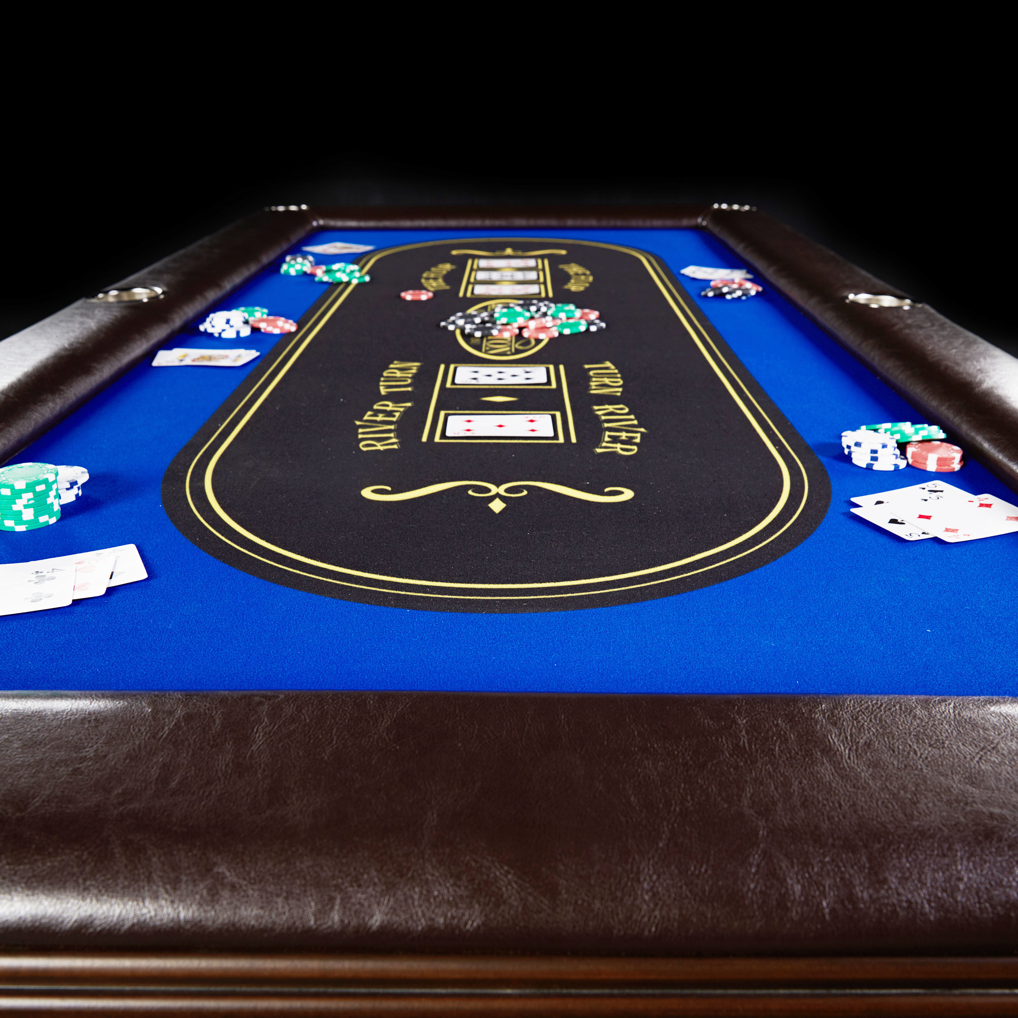 Barrington Solid Wood Poker Table in Brown/Blue Deals, Coupons