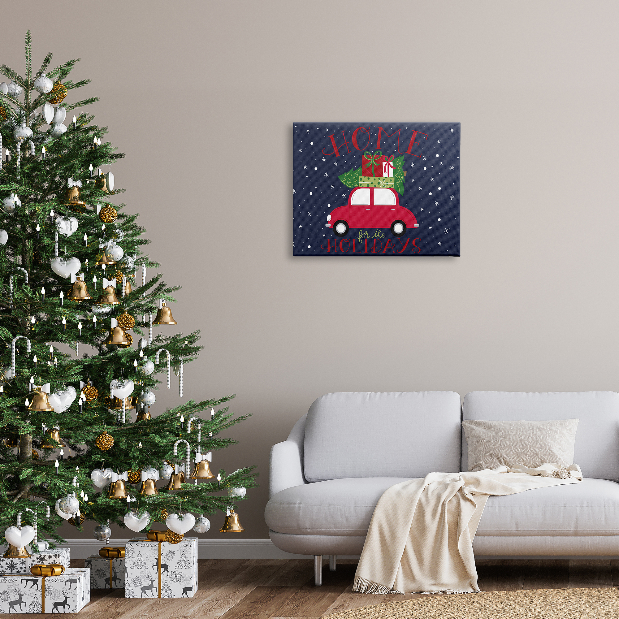 Stupell Indtries Home for Holidays Sentiment Red Car Presents Snow,30 x 24,Design by Amanda McGee