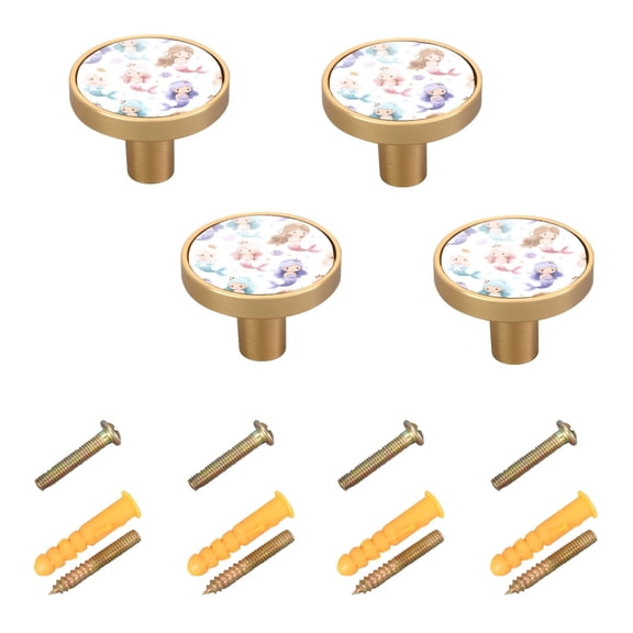 4-Pack Home Cabinet Knob Furniture Drawer Knob for Cabinets & Walls 32mm Diameter Cartoon Mermaids