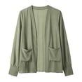 thumbnail image 6 of Women's Open Front Chiffon Cardigan Long Sleeve Elastic Cuff Casual Lightweight Cover up with Pockets for Summer Beach Vacation Green M, 6 of 6